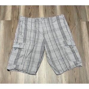 Nike Mens Size M Gray Plaid Cargo Shorts Drawstring Adjustable Waist Casual Golf